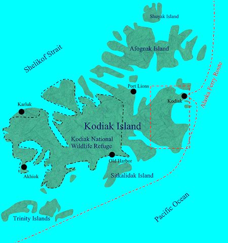 Map of Kodiak Island, Alaska